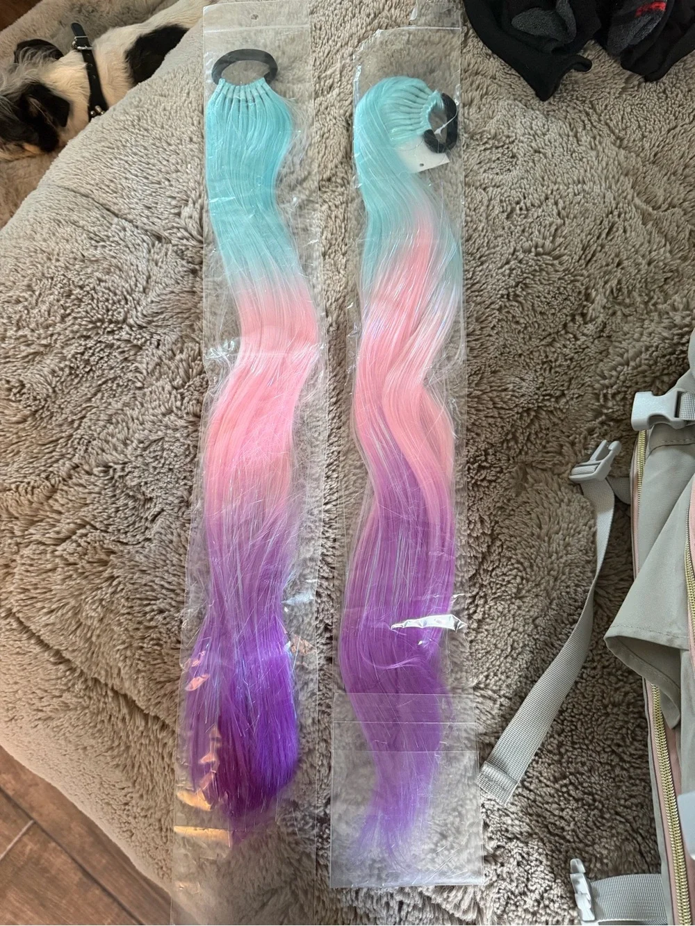 Synthetic Ombre Hair Extensions in Mint, Pink & Purple - Unbranded